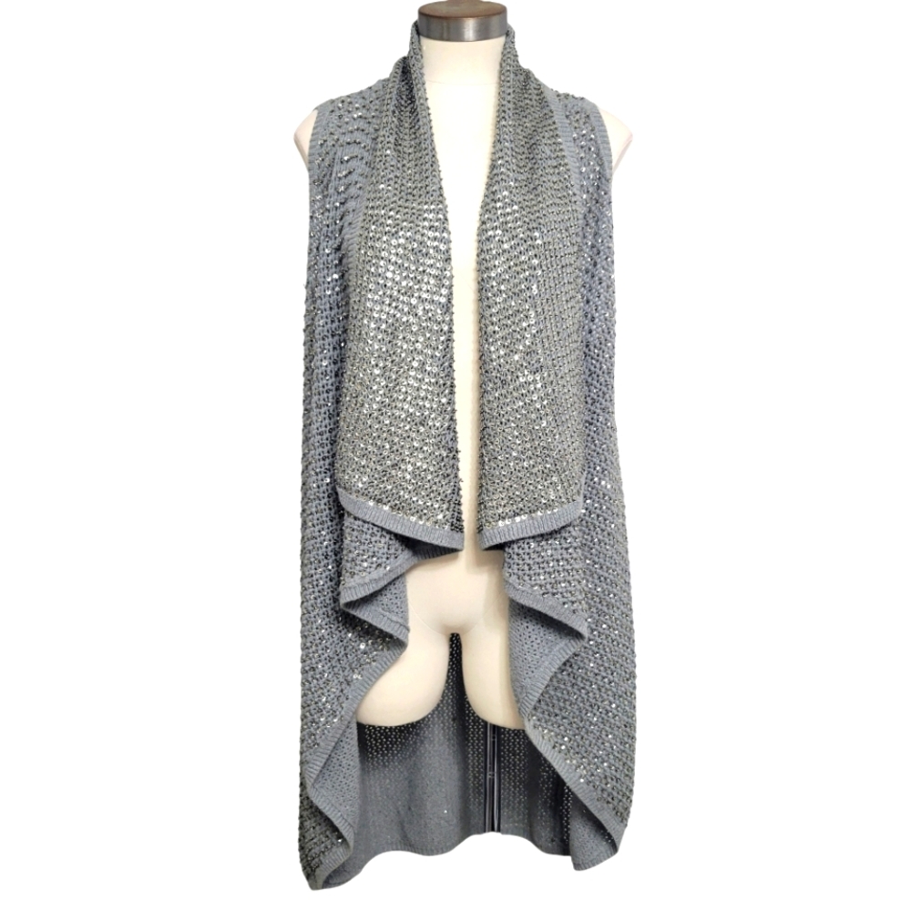 Alice + Olivia Silver Metallic Open-Front Draped Vest